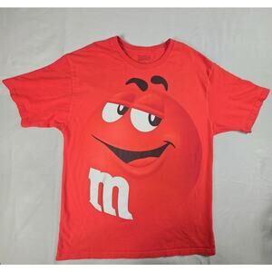M&M's Red Character T-Shirt Size Large Big Face Graphic Cotton Rare Promo Red